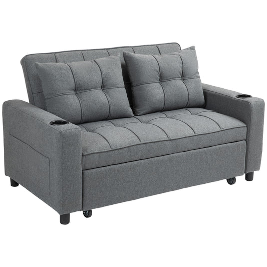 HOMCOM Two-Seater Pull-Out Sofa Bed - Charcoal Grey