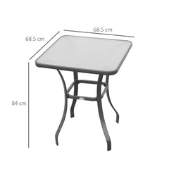 طاولة حديقة مربعة من Outsunny، طاولة قهوة خارجية مع سطح من الزجاج المقوى، طاولة طعام بار بيسترو، إطار معدني للفناء والشرفة، 68.5 × 68.5 × 84 سم