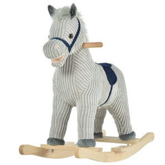 HOMCOM Kids Plush Rocking Horse w/ Sound Children Rocker Ride On Toy Gift 3-6 Years Grey