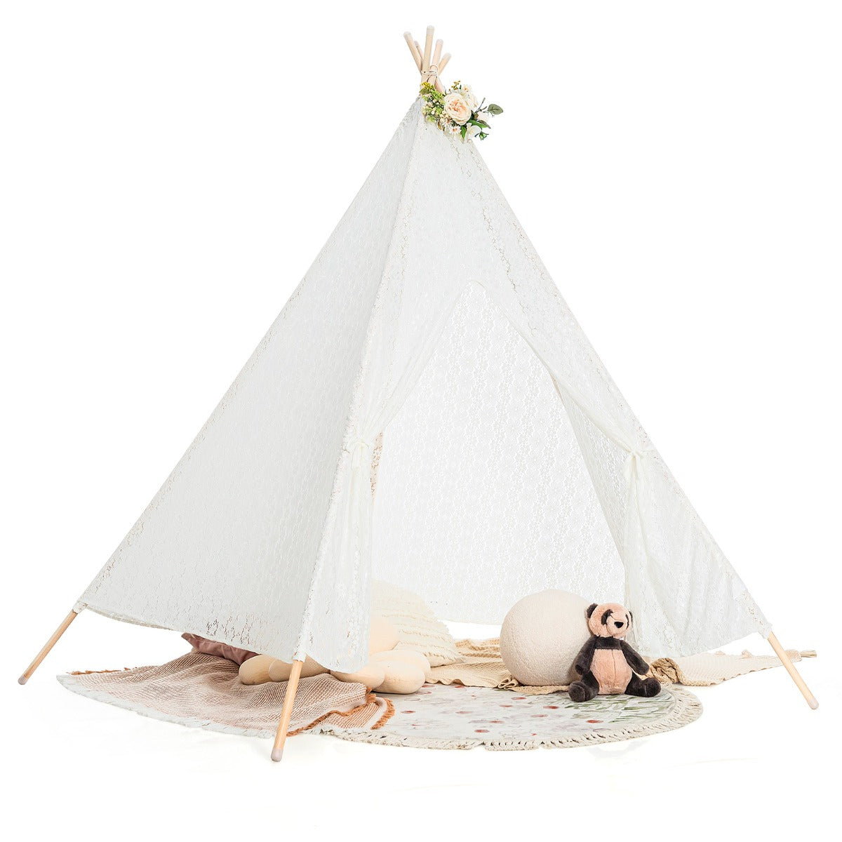 Lace Teepee Tent with Colorful String Lights