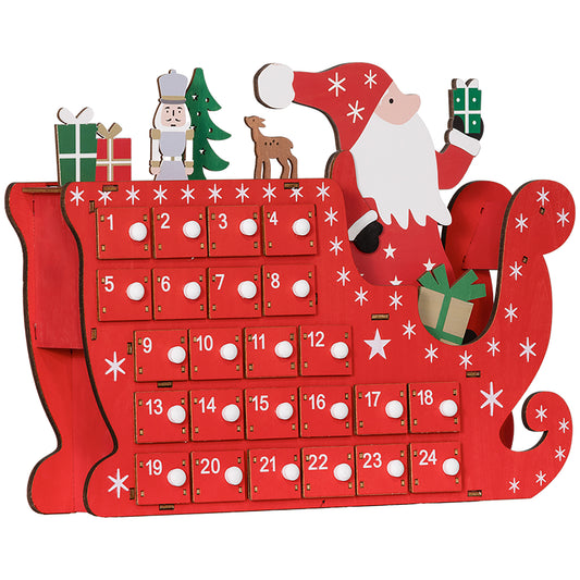 HOMCOM 24-Drawer Reusable Santa Sleigh Christmas Advent Calendar