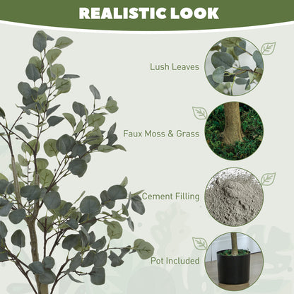 HOMCOM Decorative Artificial Tree, 5ft/ 150cm Silk Eucalyptus Tree with 230 Silver Dollar Leaves in Pot, Fake Plant for Home, Office, Living Room, Indoor Decor