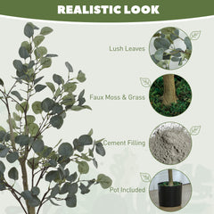 HOMCOM Decorative Artificial Plant, 5ft/ 150cm Silk Eucalyptus Tree with 230 Silver Dollar Leaves in Pot, Fake Plant for Home, Office, Living Room, Indoor Decor