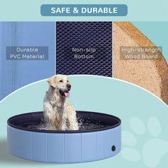 PawHut Foldable Dog Paddling Pool Pet Cat Swimming Pool Indoor/Outdoor Collapsible Summer Bathing Tub Shower Tub Puppy Washer (120 √É‚Äî 30H cm, Blue)