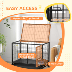 PawHut Heavy Duty Dog Crate on Wheels w/ Bowl Holder, Removable Tray, Openable Top, Detachable Door, for M, L Dogs