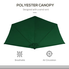 Outsunny 3(m) Half Parasol, Semi Round Umbrella with Metal Frame, Crank Handle for Balcony, Garden, Green