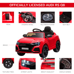 HOMCOM Audi RS Q8 Licensed Electric Car for Kids, 6V Kids' Electric Ride on with Remote Control, 7Ah Big Battery, Lights Bluetooth, Music USB MP3, for 3-5 Years Old, Red