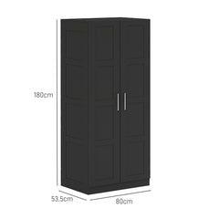 HOMCOM Double Paneled Door Wardrobe, with Shelves - Black