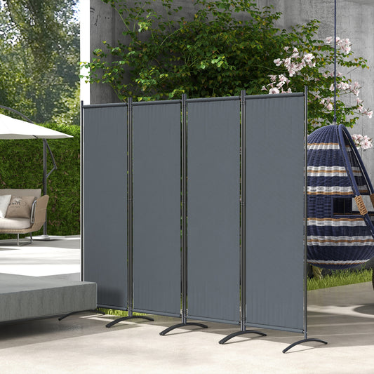 Outsunny 4 Panel Folding Garden Divider, 1.7m Privacy Screen with Wide Feet, Portable Freestanding Privacy Panel for Deck, Pool, Hot Tub, Dark Grey