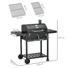 Outsunny Adjustable Charcoal Pan BBQ, with Thermometer and Warming Rack