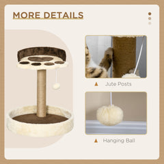 PawHut 44cm Cat Tower, Cat Tree for Indoor Cats, with Sisal Cat Scratching Post, Toy Ball - Brown