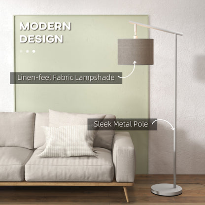 HOMCOM Metal Frame Floor Lamp with 350√Ç¬∞ Rotating Lampshade, for Living Room and Bedroom, LED Bulb Included, Grey