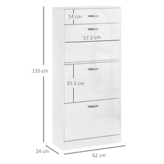 HOMCOM Shoe Cabinet with 3 Flip Drawers, High Gloss Shoe Storage Cabinet with Top Drawer and Adjustable Shelves, Shoe Cupboard for 18 Pairs, White