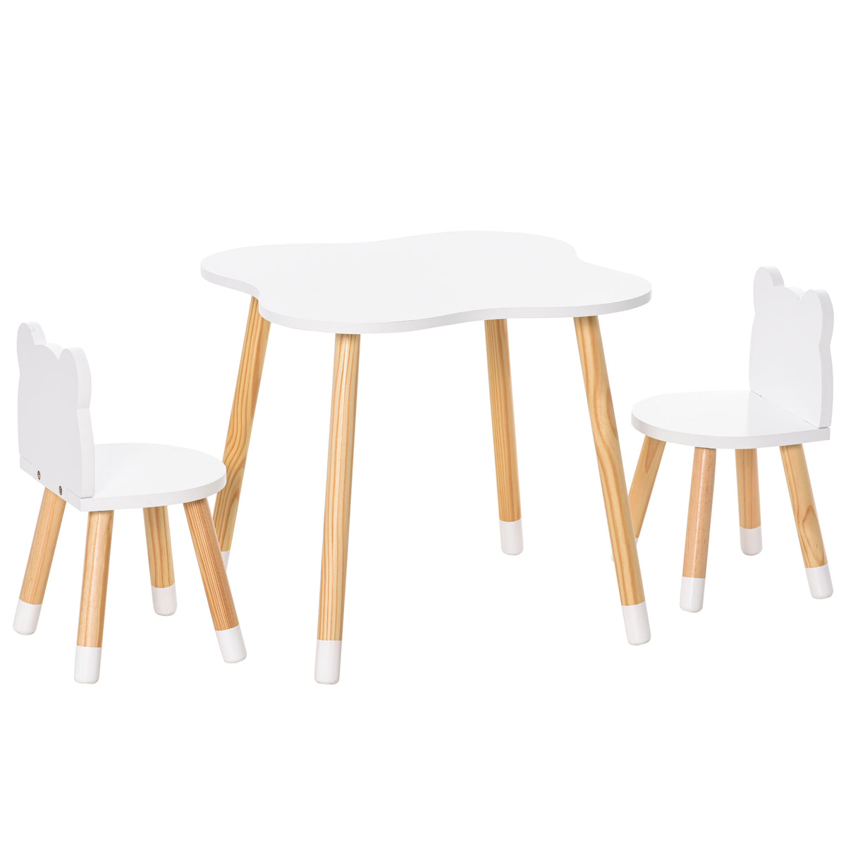 HOMCOM 3-Piece Kids Table and Chair Set with 2 Bear-Shaped Chairs, for Ages 1-4 Years, White