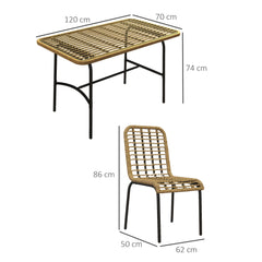 Outsunny 5 Pcs Rattan Outdoor Dining Set Patio Conservatory w/ Tempered Glass Tabletop Hollowed-out Design - Natural Wood Finish