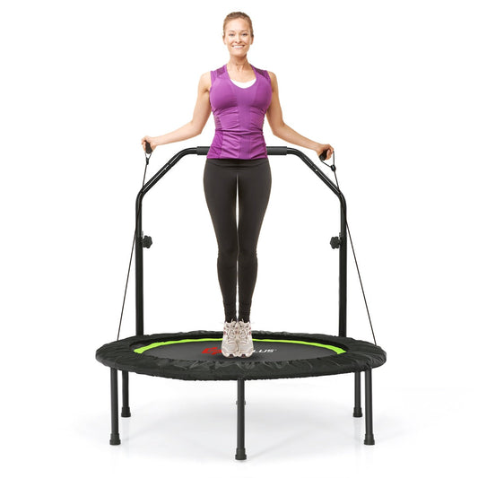 101 cm Mini Trampoline with 2 Resistance Bands and Adjustable Foam Handle-Green