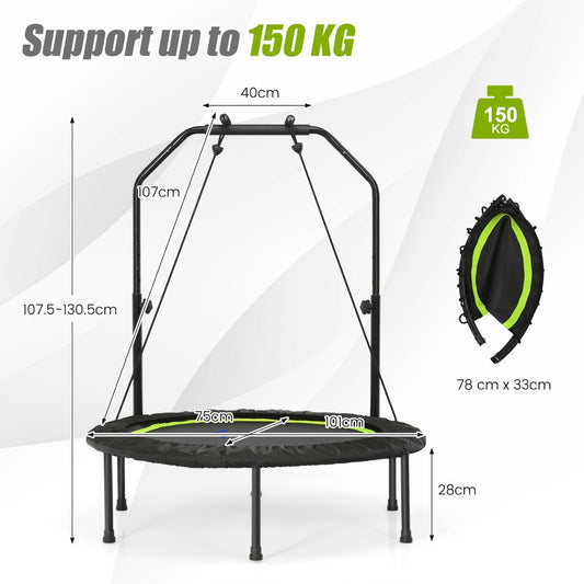 101 cm Mini Trampoline with 2 Resistance Bands and Adjustable Foam Handle-Green