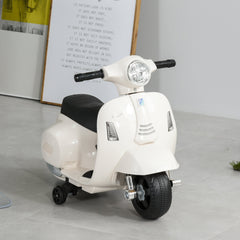 دراجة نارية كهربائية للأطفال مرخصة من HOMCOM Vespa بقوة 6 فولت تعمل بالبطارية لمدة تتراوح من 18 إلى 36 شهرًا مع مصباح أمامي بوق، باللون الأبيض