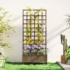 Outsunny Wooden Trellis Planter, Raised Garden Bed with Wheels and Bed Liner, to Climb and Grow Vegetables, Herbs and Flowers