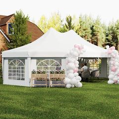 Outsunny 10 Sides Decagonal Garden Gazebo Marquee Party Tent Wedding Canopy Outdoor Heavy Duty Metal Frame (8.9m x 6.5m) - White