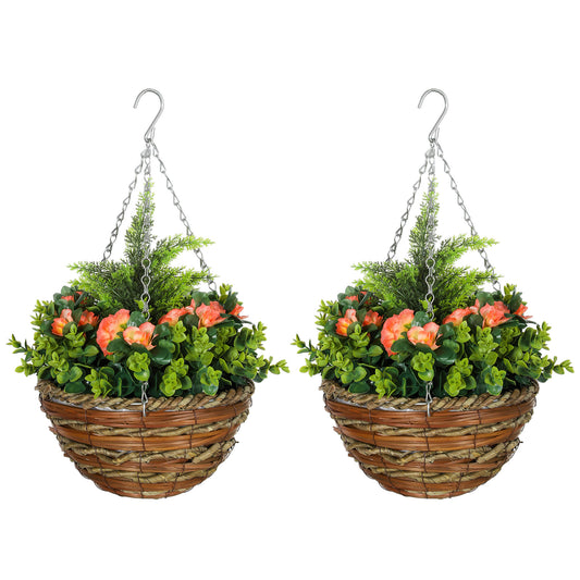 Outsunny Set of Two Hanging Lisianthus Flower Pots - Orange/Green