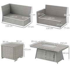 Outsunny Seven-Piece Firepit Table Rattan Sofa Set - Grey