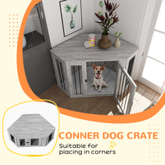 PawHut 2 in 1 Dog Crate Furniture Side Table, with Cushion, 122 x 61 x 71cm - Grey