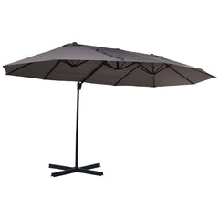 Outsunny Double Canopy Offset Parasol Umbrella Garden Shade w/ Steel Pole 12 Ribs Grey