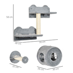 مجموعة أثاث حائط للقطط من PawHut مكونة من 5 قطع مع مجثم وبيت للقطط وعمود خدش