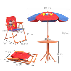 Outsunny Kids Picnic Table and Chair Set, Cowboy Themed Outdoor Garden Furniture w/ Foldable Chairs, Adjustable Parasol