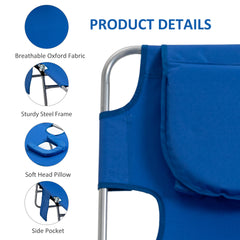 Outsunny 2 Pieces Foldable Sun Lounger with Reading Hole, Portable Sun Lounger with 5 Level Adjustable Backrest, Reclining Lounge Chair with Side Pocket, Headrest Pillow, Blue