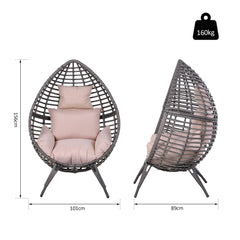 Outsunny Outdoor Egg Chair, PE Rattan Teardrop Chair with Full-body Soft Padded Cushion, Grey