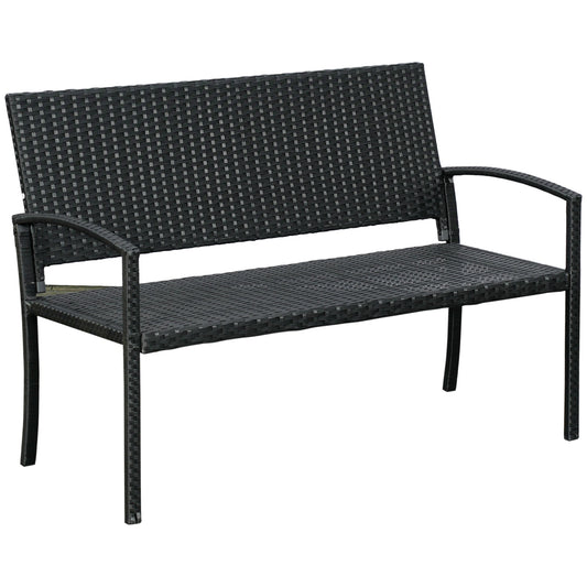 Outsunny Patio Rattan 2 Seater Garden Bench Wicker Weave Love Seater Armchair Furniture Outdoor Garden Conservatory Chair Black