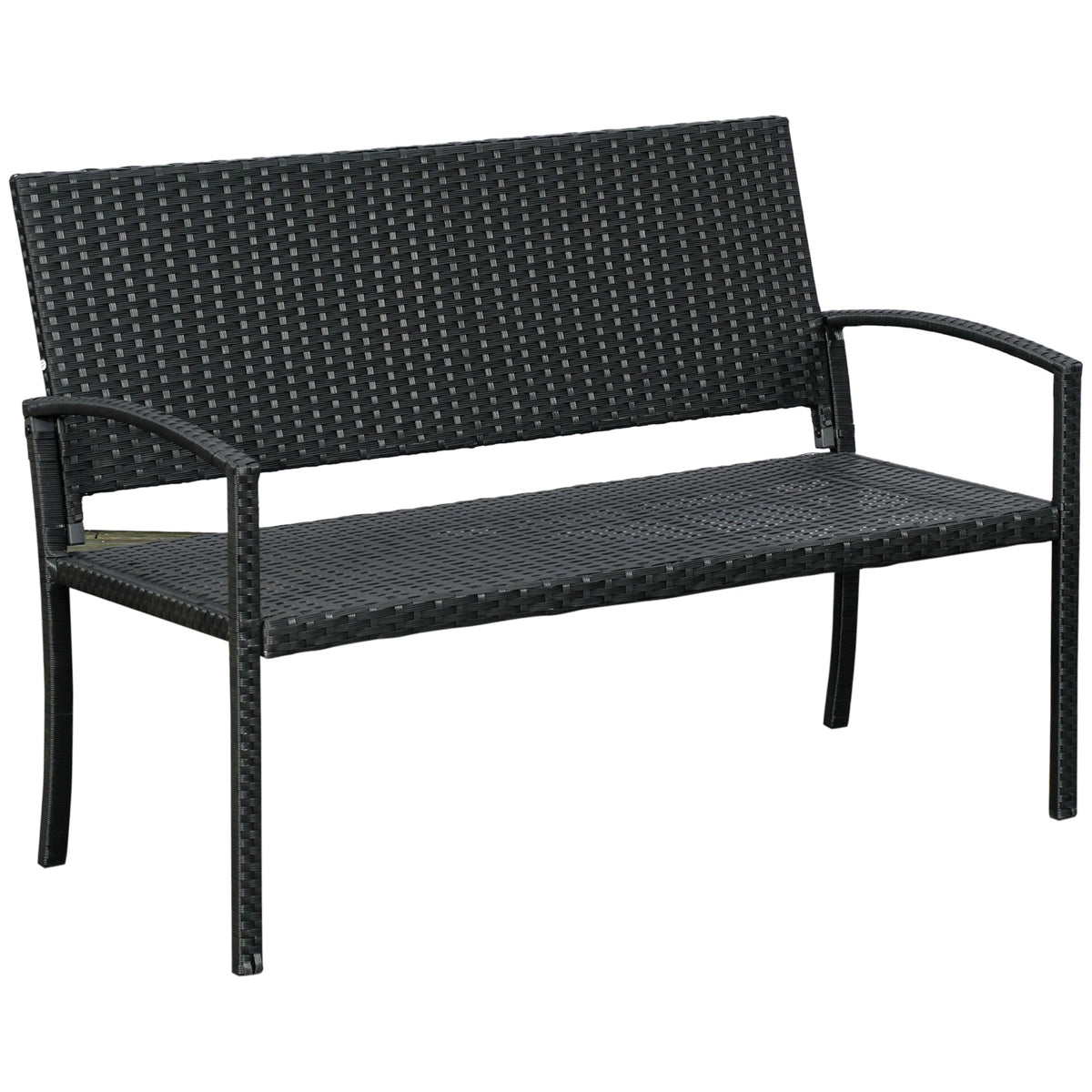 Outsunny 2 Seater Poly Rattan Garden Bench, All Weather Wicker Garden Loveseat, Outdoor Seating Bench with 240 Load Capacity, Backrest and Armrests for Patio, Terrace, Balcony, Black