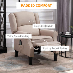 HOMCOM Heated Massage Reclining Armchair Thick Sponge Padded Linen Upholstery Metal Wood Frame Home Luxury Relaxation Beige