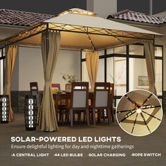 Outsunny 3 x 3 m Solar LED Metal Gazebo - Beige