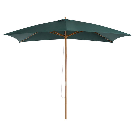 Outsunny 2 x 3m Wooden Garden Parasol Umbrella Outdoor Sun Shade Canopy, Green