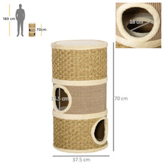 PawHut Cat Scratching Barrel Kitten Tree Tower for Indoor Cats Pet Furniture Climbing Frame Covered with Sisal and Seaweed Rope Cozy Platform Soft Plush