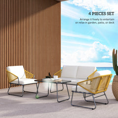 Outsunny Four-Piece Rattan Strong Panel Outdoor Sofa Set - Natural