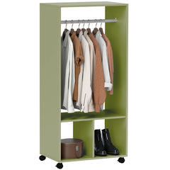 HOMCOM Open Wardrobe for Bedroom, Small Wardrobe on Wheels with Clothes Rail, Storage Shelves, Mobile Garment Rack for Clothes Storage, Cloakroom, Hallway, Green