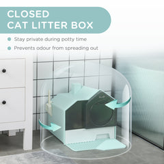 PawHut Hooded Cat Litter Tray w/ Scoop Light Blue