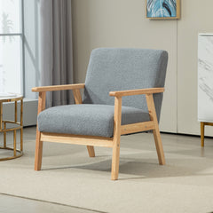 HOMCOM Accent Chair Wood Frame with Thick Cashmere Cushions Wide Seat Armchair Home Furniture Bedroom Office Grey