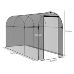 Outsunny 360 x 120cm Galvanised Steel Fruit Cage, Plant Protection Tent with Zipped Door, Black