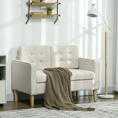 أريكة HOMCOM Modern Loveseat، أريكة مدمجة ذات مقعدين مع مساحة تخزين مخفية، أريكة من القطن المبطن بطول 117 سم مع أرجل خشبية، لون أبيض كريمي