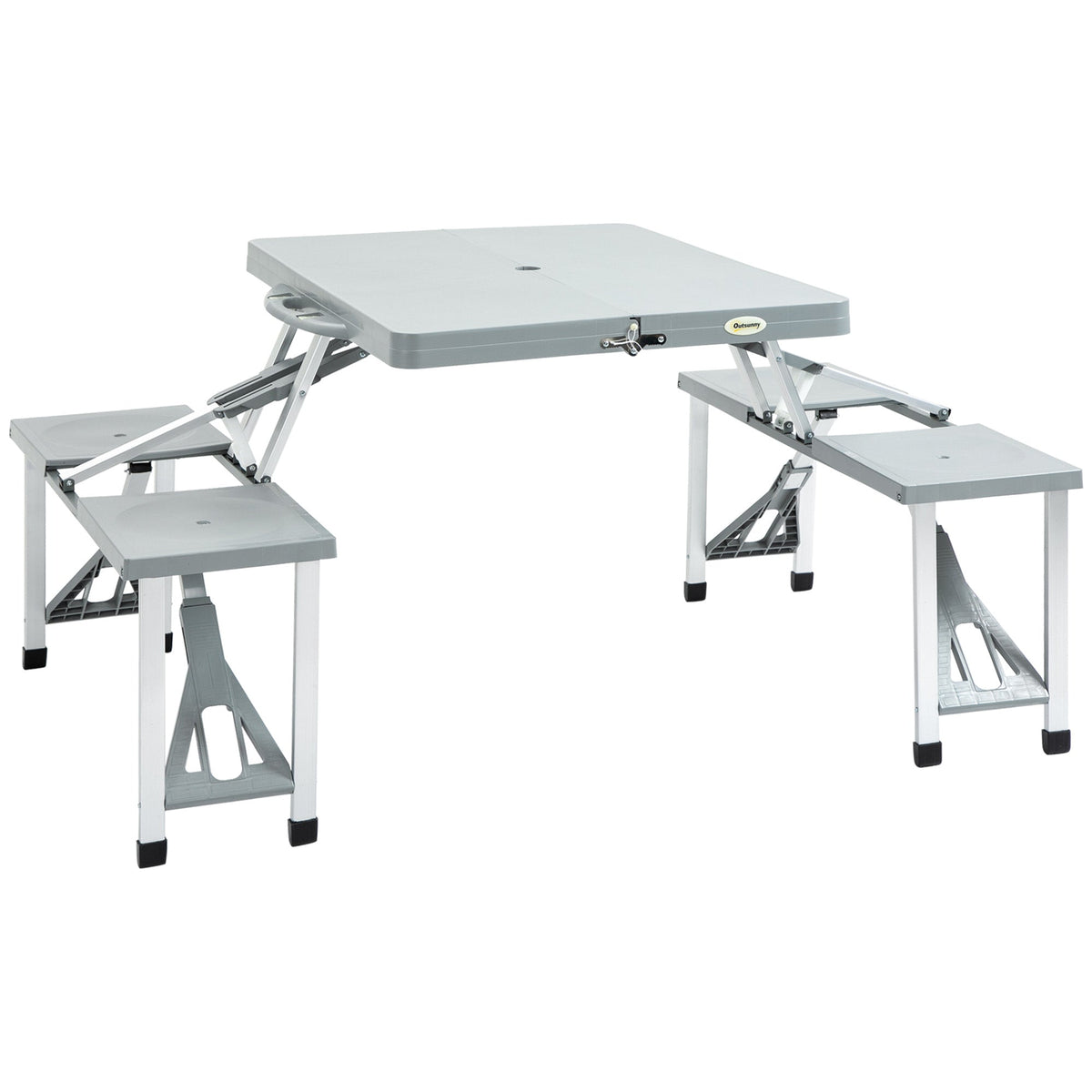 Outsunny Aluminium PP 4-Seater Portable Picnic Table and Bench Set Silver