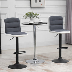 HOMCOM Bar Stools Set of 2, Height Adjustable Bar Chairs in Fabric and Faux Leather, 360√Ç¬∞ Swivel Kitchen Stool with Backrest and Footrest, Dark Grey