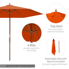 Outsunny 2.5m Wood Garden Parasol Sun Shade Patio Outdoor Wooden Umbrella Canopy Orange