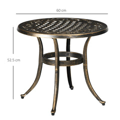 Outsunny 60cm Round Garden Table, Outdoor Hollow Top Design Side Table with Cast Aluminium Frame for Patio, Garden, Balcony, Bronze