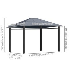 جناح حديقة من Outsunny Hardtop Gazebo مع سقف من البولي كربونات المقاوم للأشعة فوق البنفسجية، وستائر، وإطار من الفولاذ والألومنيوم، 3 × 4 أمتار، باللون الرمادي