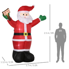 Outsunny 8ft Inflatable Christmas Santa Claus Holds Light Sign of Blessings, Blow-Up Outdoor LED Yard Display for Lawn Garden Party